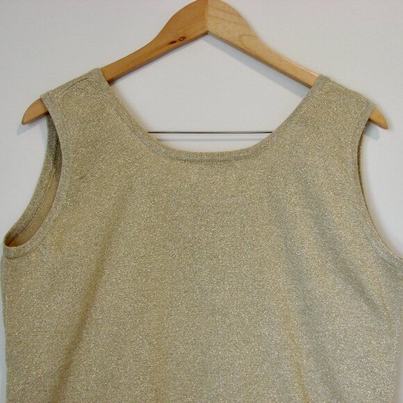 Vintage Gold Metallic Knit Sleeveless Tank Top Party Beta's Choice Size Large - Picture 10 of 12